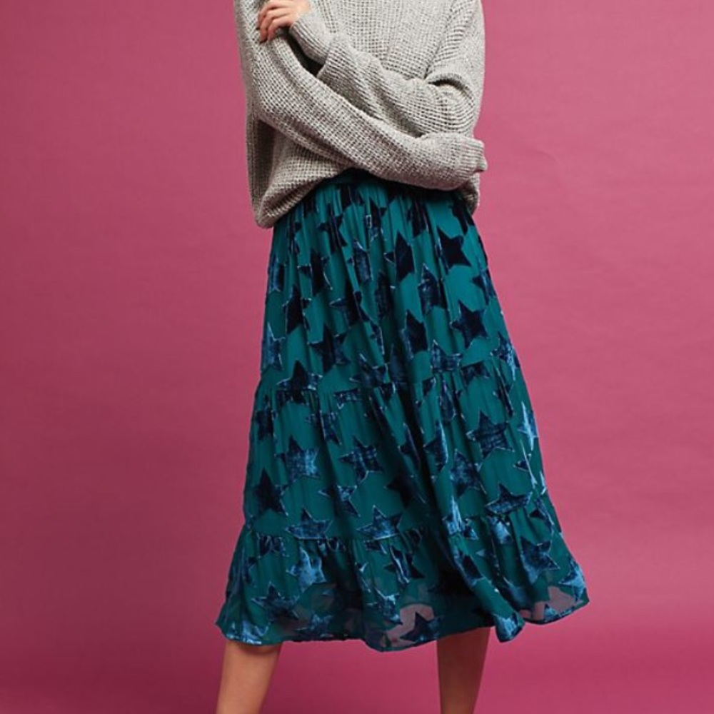 Anthropologie Maeve Midi Skirt with Velour Stars